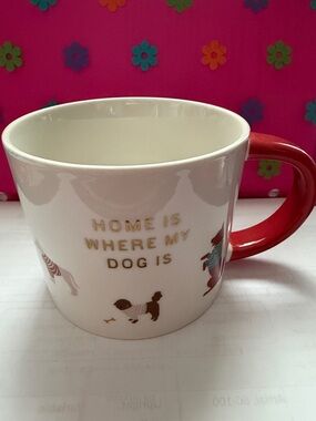 Home Essentials White Ceramic Mug with Red Handle and Dog Motif